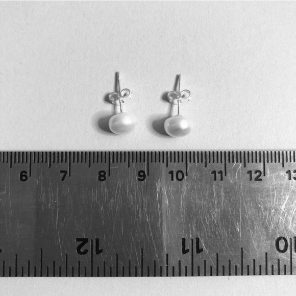 Stud Earrings 7-8 mm Sterling Silver 925 Tiny Pearl Akoya Jewelry Gift for Her - Picture 5 of 9